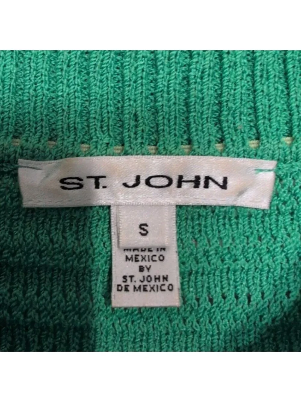 St John Santana Knit Cardigan Womens Size Small Green Wool Blend Long Sleeve